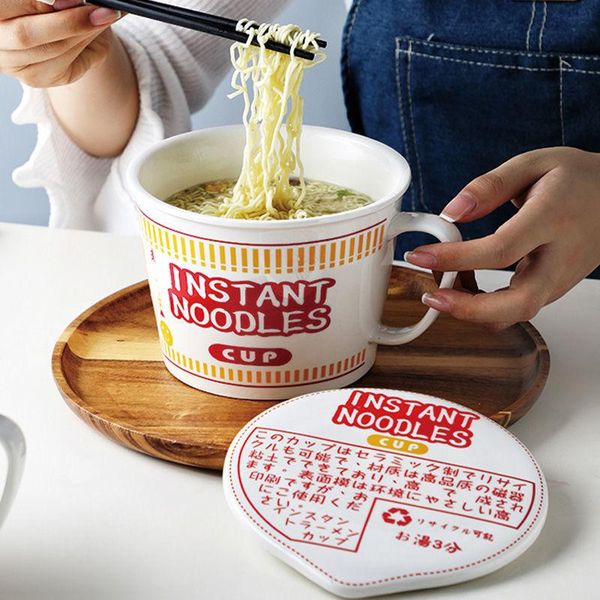 

bowls creative ins style instant noodle ceramic cup ramen bowl with cover bento box student lunch soup