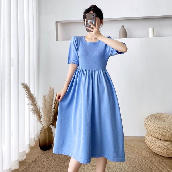 

maternity dresses 987# dress summer short sleeves korean style plain color o neck loose a line pregnant women plus size mom, White