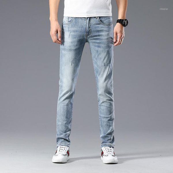 

jeans spring thin pants leggings men's korean slim fit trend, Blue