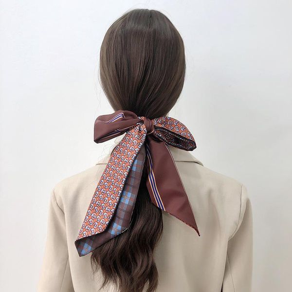 

scarves women's long silk scarf spring and autumn style foreign fashion bandage with korean small headdress hair band, Blue;gray