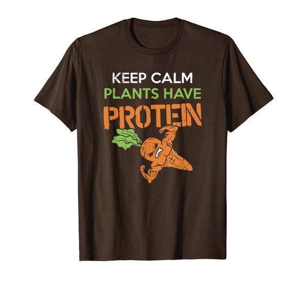 

keep calm plants have protein vegan vegetarian plant based t-shirt, White;black