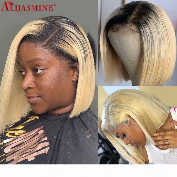 

150 density 613 blonde bob wig brazilian straight lace front wig remy ombre lace front human hair wigs for black women, Black;brown