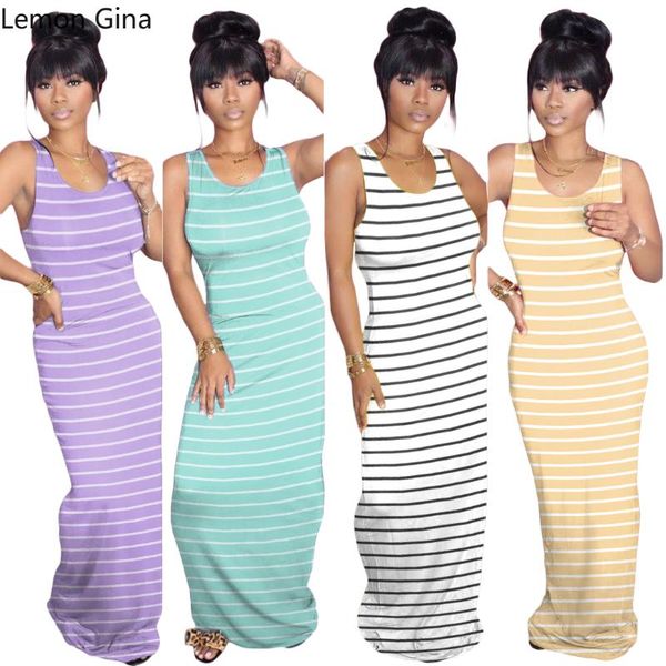 

casual dresses lemon gina women summer stripes sleeveless tank maxi slim dress fashion classic tee style beach streetwear long, Black;gray