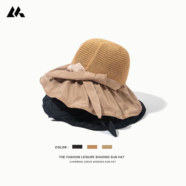 

tiktok black bow hat, hat, summer sun hat, Black;white