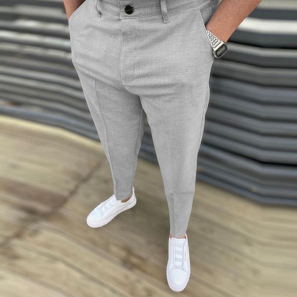 

men's pants casual business men solid spring autumn fashion slim fit long trouser for mid waist buttoned design streetwear, Black
