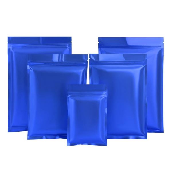 

gift wrap 100pcs/lot matte blue aluminum foil bag zipper grip seal tear notch flat pouches for snack bean coffee pack