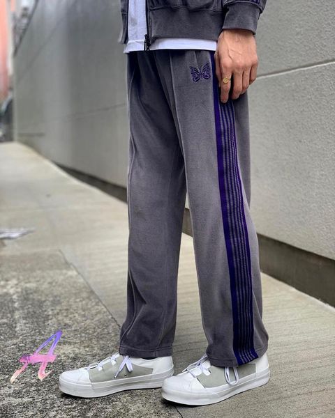 

men's pants high street casual awge butterfly embroidery needles sweatpants joggers striped sweatshirt trousers clothing, Black