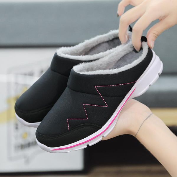 

slippers winter women plush warm thick platform leisure men ladies indoor outdoor walking couples shoes, Black