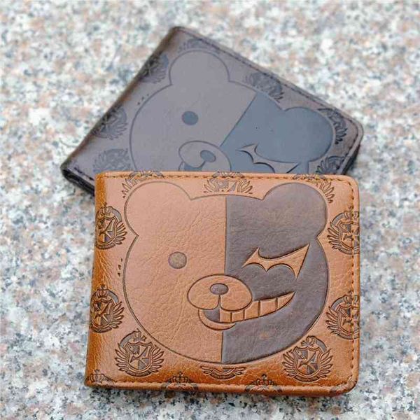 

danganronpa monokuma pu leather wallet trigger happy havoc 3d touch embossed pouch zipper coin bi fold purse with id card, Red;black