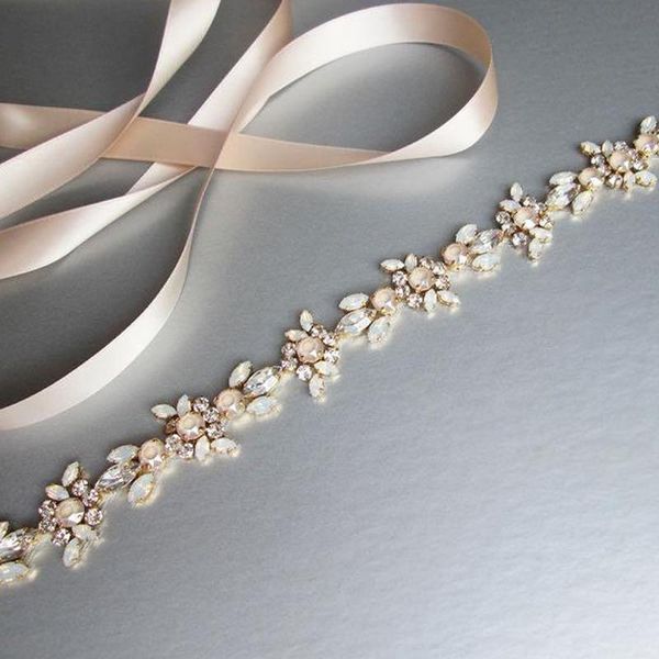 

wedding sashes opal crystal belts sash rose gold silver bridal belt white ivory champagne ribbon party dress jewelry bride accessories