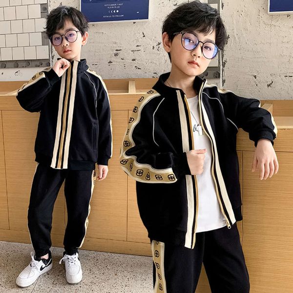 

cuhk spring and autumn boys' 2021 new children's korean leisure sports two piece fashionable personality suit, White