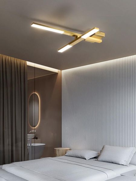 

all copper living room ceiling lamp light luxury bedroom lamp post modern minimalist creative personality led line