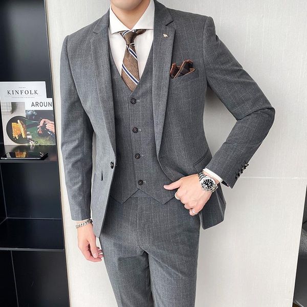 

men's suits & blazers suit three-piece korean version of the slim small professional formal wear man groom wedding dress, White;black