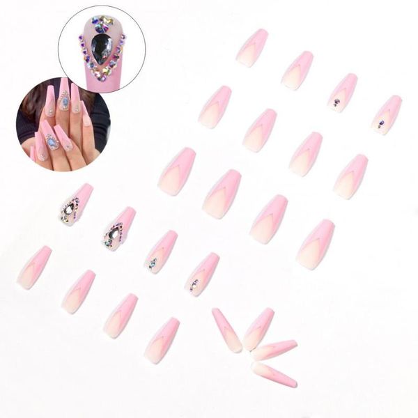 

false nails 24pcs/set thin decorated stiletto press on art extension tips colorful nail artificial for women, Red;gold