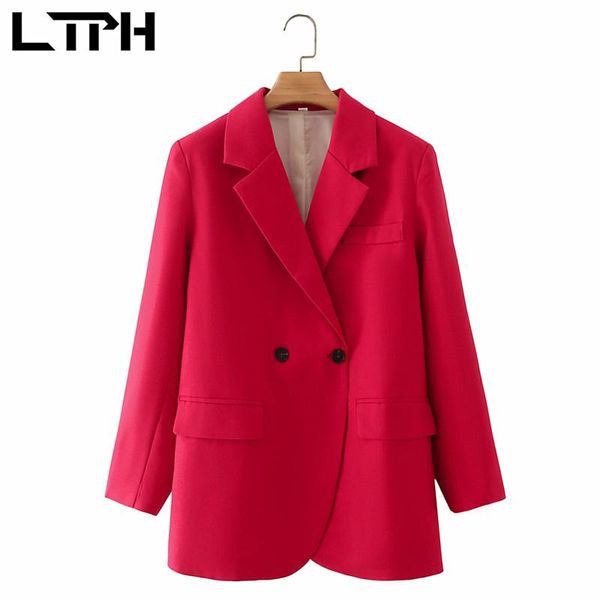 

women's suits & blazers ltph vintage red blazer women simple solid color long sleeve jackets loose casual elegant lady suit coat 2021 a, White;black