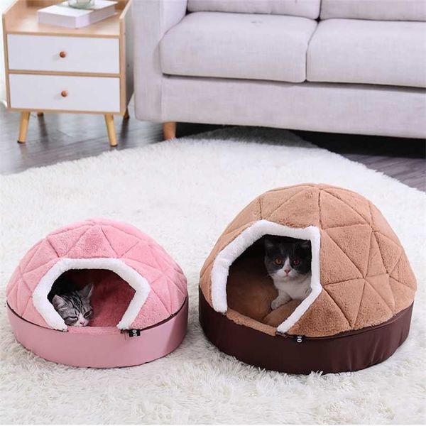 Hoopet Теплый кот кровать кровать кровать для кошек щенок разобрать ветрозащитный домашний Щенок гнездо раковины сокрытие бургер для зимы 2101006