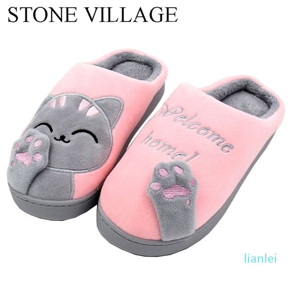 

cat animal prints cute home slippers short plush warm soft cotton women loves floor indoor shoes large size 45 211206, Black