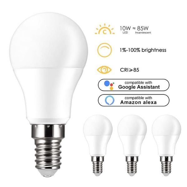 

bulbs 4pcs wifi smart light bulb e27/e14/b22 led rgb lamp work with alexa/google home 85-265v rgb+white dimmable
