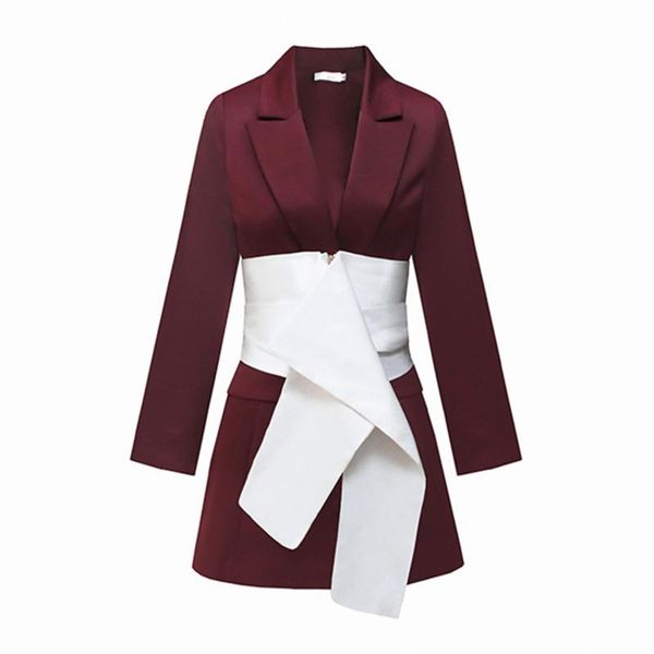 

women's suits & blazers [ewq] long sleeve sashes slim female fashion 2021 autumn clothing casual patchwork hit color blazer women suit, White;black