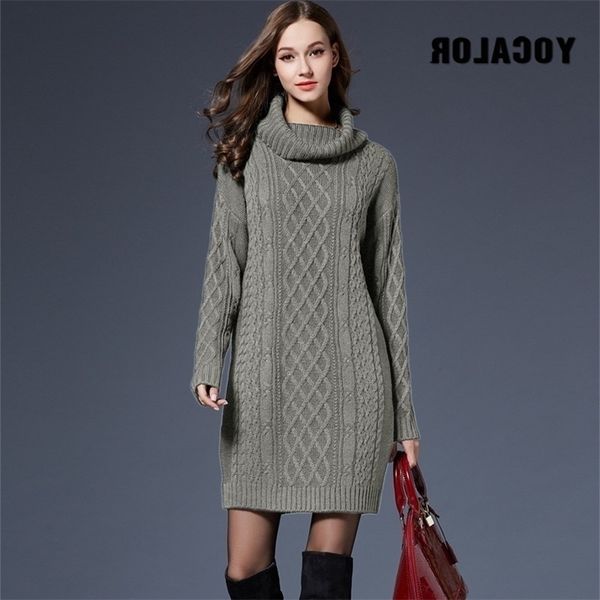 

yocalor crochet sweater plus size spring women long sleeves turtleneck black knitted lady dresses for winter, Black;gray