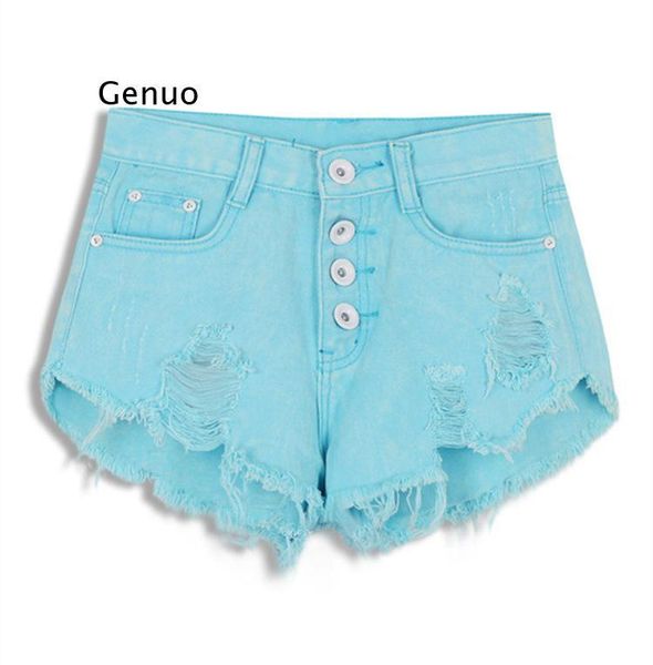 

women's shorts women candy color hole denim high waist plus size xl solid casual jeans vintage cotton blue black short pants, White;black