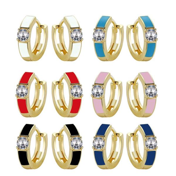 

hoop & huggie 2021 arrival 6-color drop oil micro pave zircon earrings for woman fashion exquisite jewelry, Golden;silver