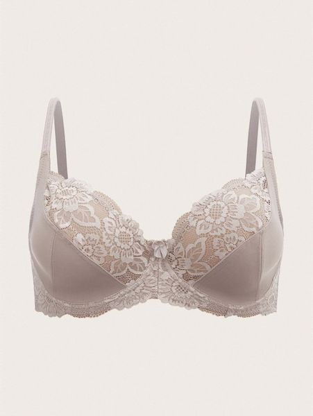 

plus contrast lace underwire bra p5ne#, Black;white