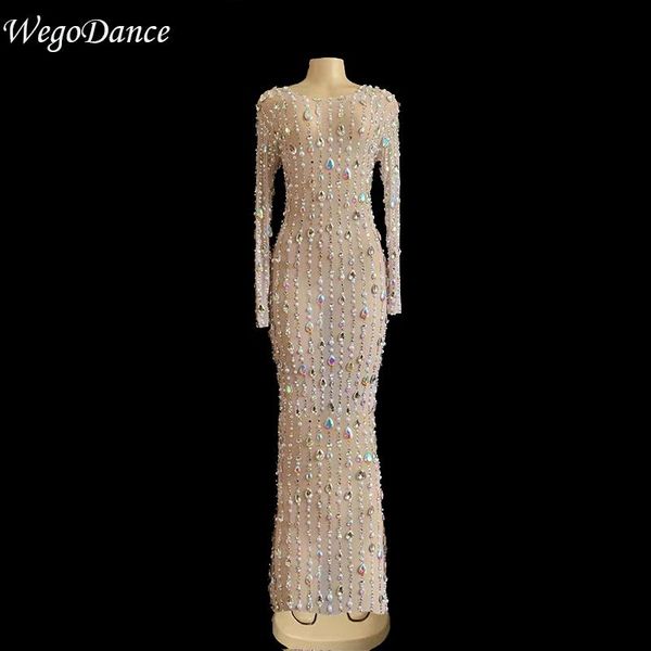 

casual dresses sparkly rhinestones mesh women's birthday celebrate see through net dress stage costume dance outfit, Black;gray