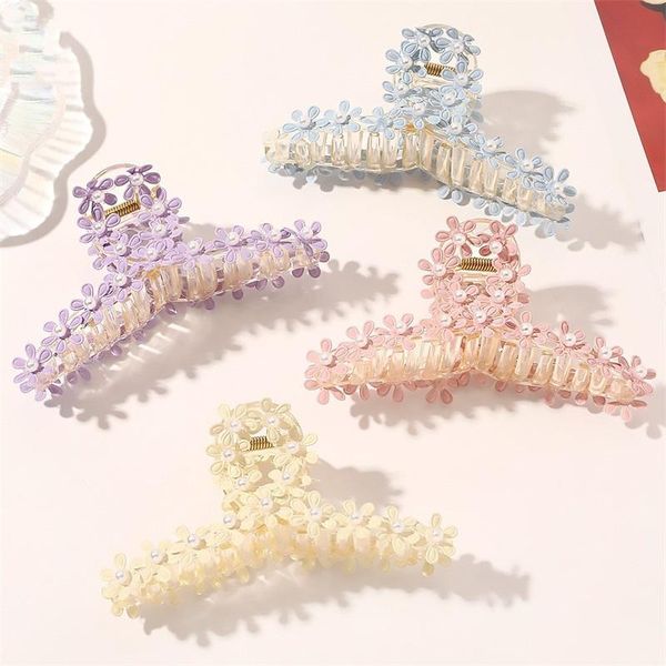 

fashion accessories hairpin clips little daisy flower pearl hair claw jaw hairs clamps holder plastic headdress girl back of the head, Slivery;golden