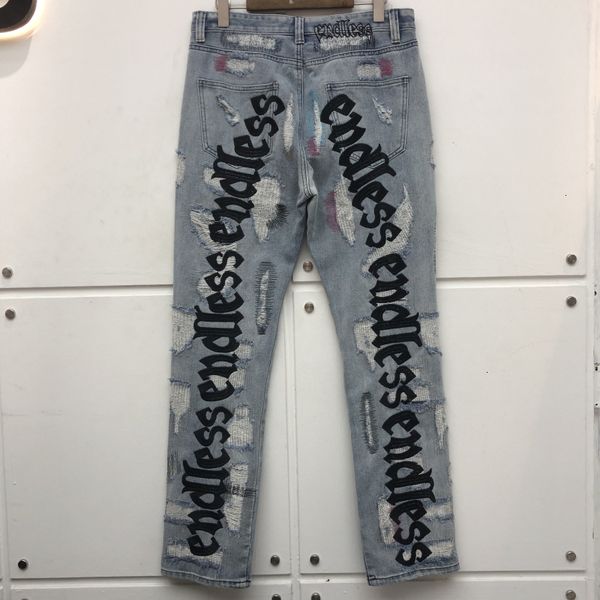

2021 new men women high-quality hip hop denim pants embroidered letters hole streetwear jeans t36j, Blue