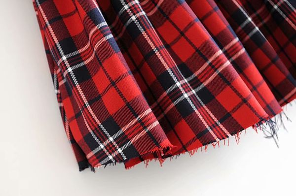 

new 2021 fashion spliced jeans women waist plaid mini skirts pleated high street tassel a-line faldas saia i6ni, Black