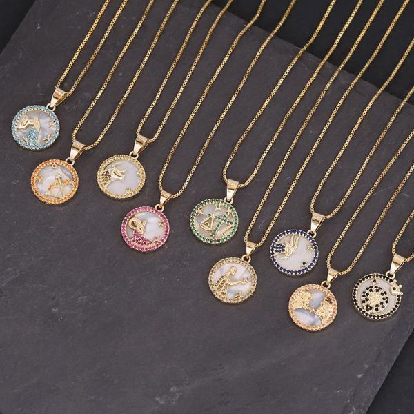 

charms 12 constellation necklace female personality 18k gold pendant fashion shell accessories unisex, Bronze;silver