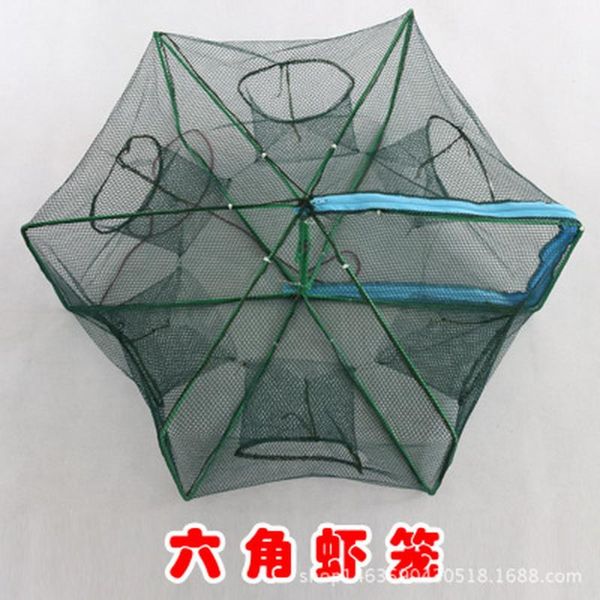 

by dhl or fedex 100pcs new folded hexagon 6 hole fishing shrimp automatic trap fishing net fish minnow crab baits cast mesh trap
