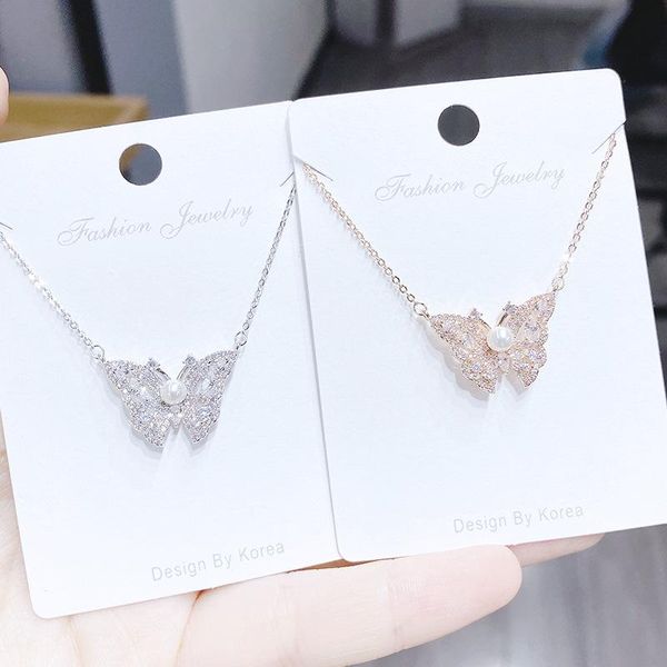 

pendant necklaces woman necklace pearl zircon white butterfly female, Silver