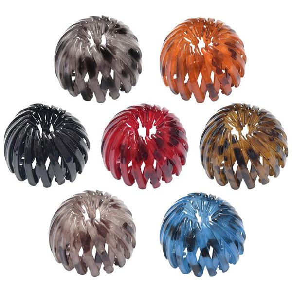 

hair bun maker 2pcs vintage geometric retractable loops leopard print hairstyle headband, Brown