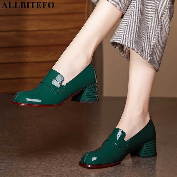 

allbitefo size 34-42 comfortable genuine leather high heels fashion green high heel shoes women heels simple basic shoes pumps 210611, Black