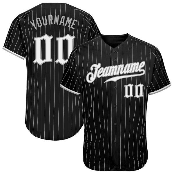 

custom black gray pinstripe white-gray authentic baseball jersey, Blue;black