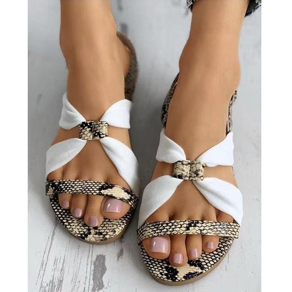 

sandals fashion snake print open toe hollow cross 2021 summer style flat bottom large size female, Black