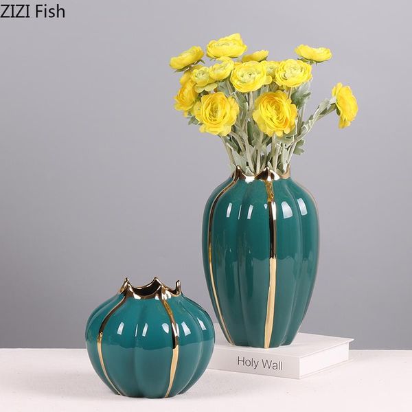 

vases european creative pumpkin flower vase ceramic blue hydroponic artificial living room home decoration crafts