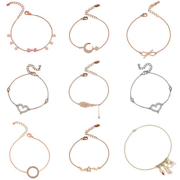 

link, chain kioozol romantic heart teardrop star circle pendant rose gold silver color bracelet for women's jewelry 2021 trend 017 ko1, Black