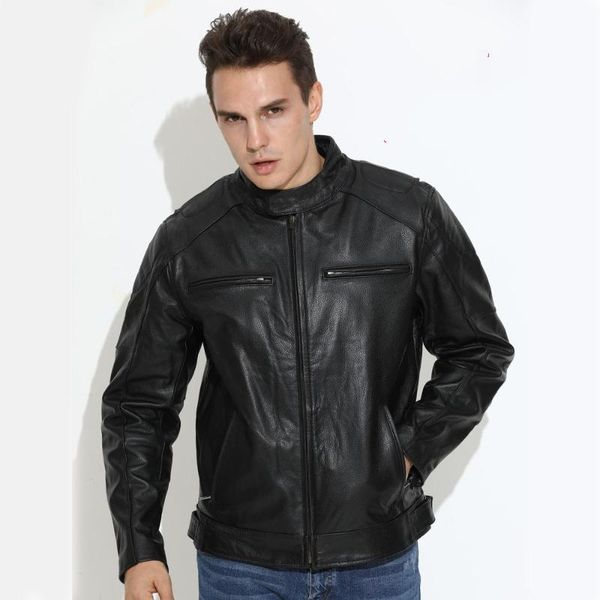 

men's leather & faux 2021 black men american style motorcycle jacket plus size xxxxl genuine thick cowhide autumn biker's coat