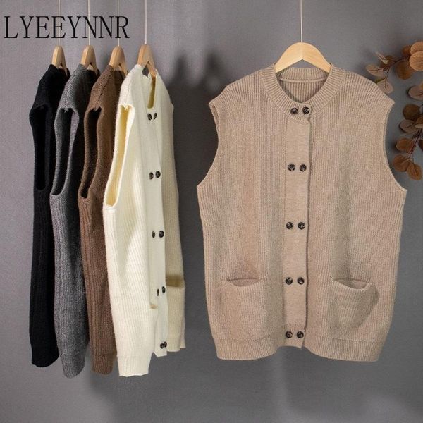 

women's vests lyeeynnr japan style harajuku sweater vest women pure color double breasted sleeveless cardigan female casual fashion, Black;white