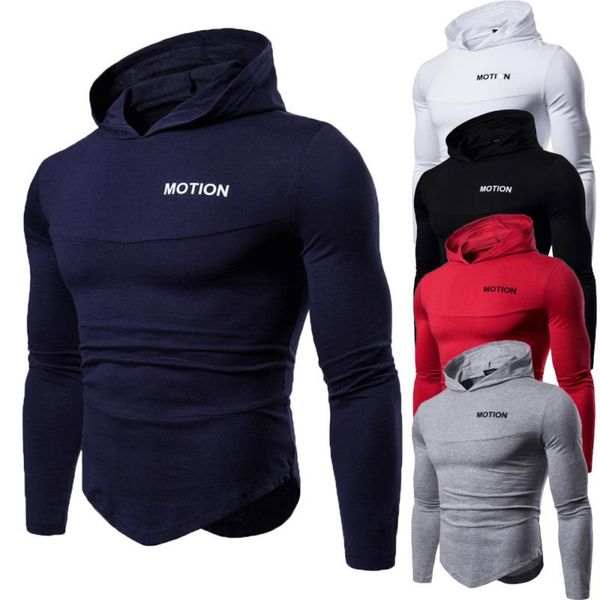 

gym clothing fashion sports men's slim fit long sleeve shirts hooded muscle hoodie casual basic exercise sweater gary black red blue, White;black