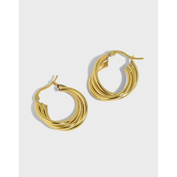 

hoop & huggie chozon ins light luxury design, minimalist all-matched multi-layered s925 sterling silver earrings ear buckle female, Golden;silver
