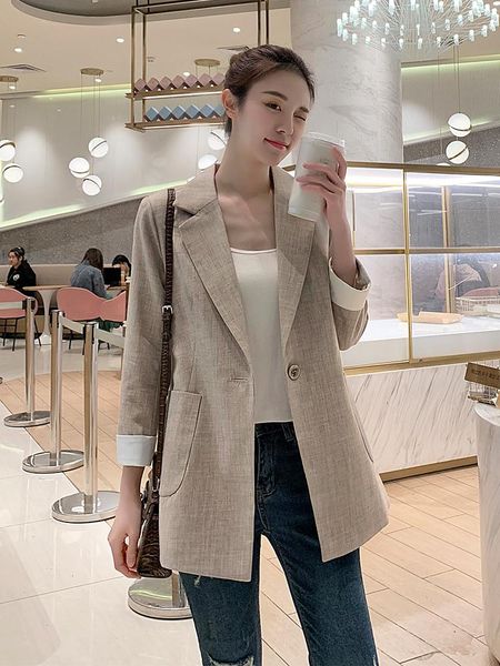 

women's suits & blazers elegant long single buckle blazer solid color casual suit jacket female loose fenimino bomber, White;black