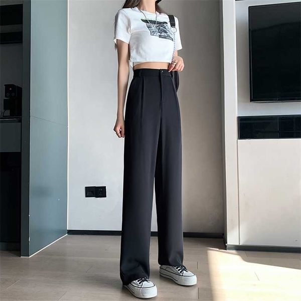 

casual high waist loose wide leg pants for women autumn summer loose female floor-length black suits pants ladies trousers 211112, Black;white