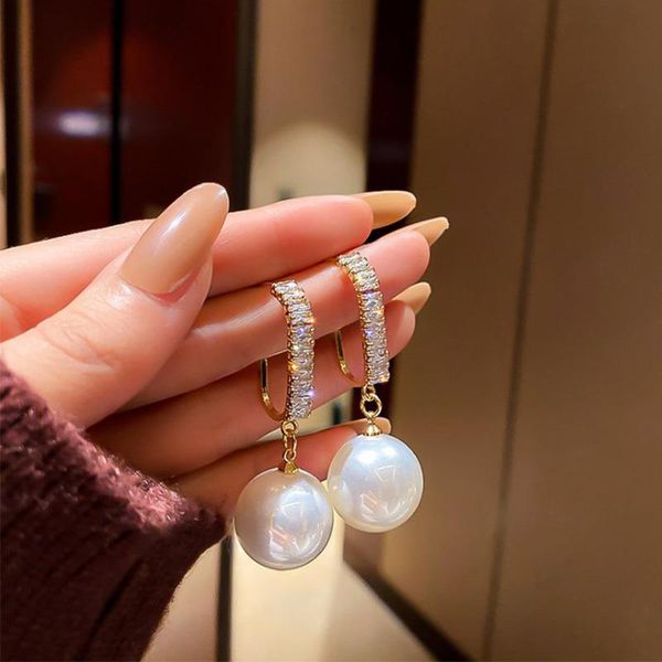 

dangle & chandelier ajc women's earrings fashion zircon pearl pendant korean design feels vintage, Silver