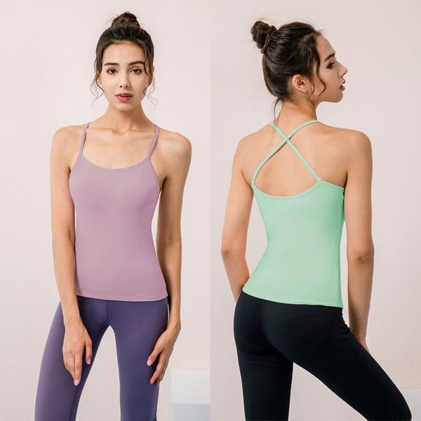 

women's skin-friendly fitness vest women beauty back sling with chest pad back sports quick dry breathable vest, Black;white