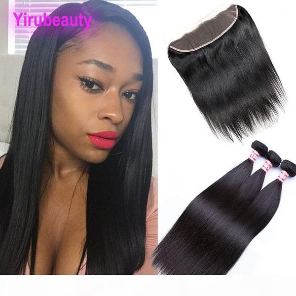 

3 bundles with 13 x4 lace frontal straight hair malaysian human hair natural color straight hair extensions with closure, Black;brown