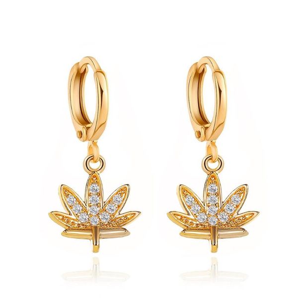 

dangle & chandelier lats zircon leaf earrings for women gold silver color metal hoop earring maple earings 2021 korea fashion jewelry